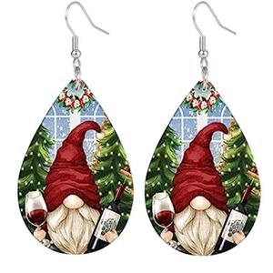 NWT Christmas Dwarf Red Wine Series Faux Leather Pendant Earrings.